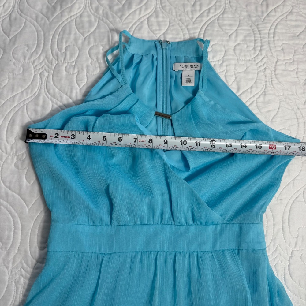 White House Black Market Baby Blue Halter High Low Chiffon Dress Size 0 EUC - Picture 12 of 14
